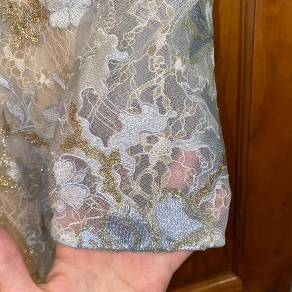 Mac Duggal - 11174 Long Sleeve Floral Accented Long Gown in Ice Blue - Picture 10 of 10